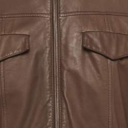 Pre Owned Brunello Cucinelli Brown Leather Zip-Up Biker Jacket L