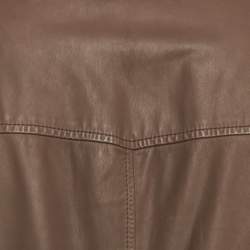 Pre Owned Brunello Cucinelli Brown Leather Zip-Up Biker Jacket L