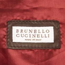 Pre Owned Brunello Cucinelli Brown Leather Zip-Up Biker Jacket L
