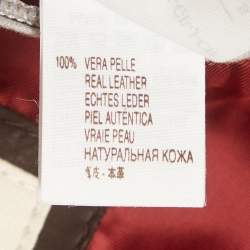 Pre Owned Brunello Cucinelli Brown Leather Zip-Up Biker Jacket L