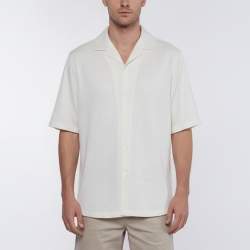 Pre Owned Brunello Cucinelli White Herringbone Linen Blend Shirt M