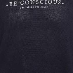 مملوكة مسبقًا Brunello Cucinelli Blue Embroidered Linen Knit Sweatshirt M
