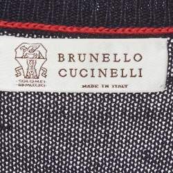 مملوكة مسبقًا Brunello Cucinelli Blue Embroidered Linen Knit Sweatshirt M