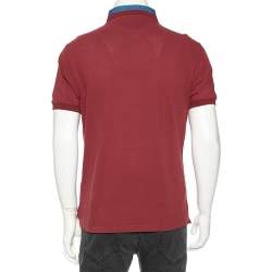 Pre Owned Brunello Cucinelli Maroon Cotton Denim Collar Detail Regular Fit T-Shirt L