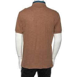 Pre Owned  Brunello Cucinelli Brown Cotton Pique Denim Collar Inset Polo T Shirt XXL