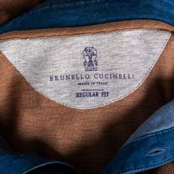 Pre Owned  Brunello Cucinelli Brown Cotton Pique Denim Collar Inset Polo T Shirt XXL
