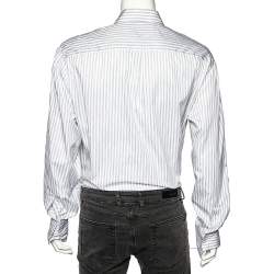 Pre Owned Brunello Cucinelli White & Grey Striped Cotton Basic Fit Shirt XXXL