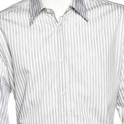 Pre Owned Brunello Cucinelli White & Grey Striped Cotton Basic Fit Shirt XXXL