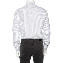 Pre Owned Brunello Cucinelli White Striped Linen Slim Fit Shirt M