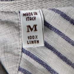 Pre Owned Brunello Cucinelli White Striped Linen Slim Fit Shirt M