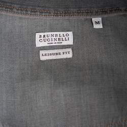 Brunello Cucinelli Grey Chambray Button Front Leisure Fit Shirt M