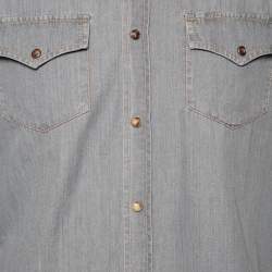 Brunello Cucinelli Grey Chambray Button Front Leisure Fit Shirt M