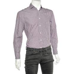 Brunello Cucinelli Red Checkered Cotton Basic Fit Shirt S