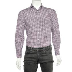 Brunello Cucinelli Red Checkered Cotton Basic Fit Shirt S