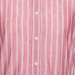 Pre Owned Brunello Cucinelli Pink Striped Cotton & Linen Leisure Fit Shirt XL
