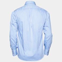 Brunello Cucinelli Blue Striped Cotton Button Down Shirt S