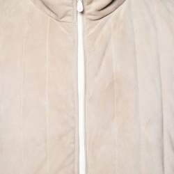 Pre Owned Brunello Cucinelli Beige Suede Sleeveless High Neck Puffer Jacket L