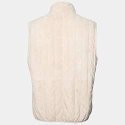 Pre Owned Brunello Cucinelli Beige Suede Sleeveless High Neck Puffer Jacket L