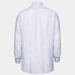 Brunello Cucinelli Blue Stripe Linen Button Front Shirt XXL