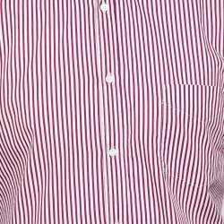 Brunello Cucinelli White and Burgundy Striped Button Down Shirt XXL
