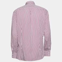 Brunello Cucinelli White and Burgundy Striped Button Down Shirt XXL