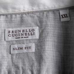 Pre Owned Brunello Cucinelli Blue and White Striped Cotton Button Front Shirt XXL