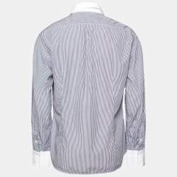 Brunello Cucinelli Blue and White Striped Cotton Button Front Shirt XXL