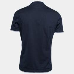 Pre Owned Brunello Cucinelli Navy Blue Cotton Slim Fit Short Sleeve T-Shirt S