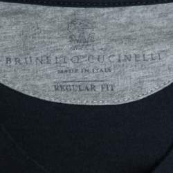 Pre Owned Brunello Cucinelli Navy Blue Cotton V-Neck Short Sleeve T-Shirt XL