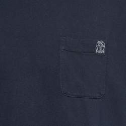 Pre Owned Brunello Cucinelli Navy Blue Cotton V-Neck Short Sleeve T-Shirt XL
