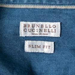 Brunello Cucinelli Blue Cotton Slim Fit Shirt M