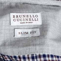 Pre Owned Brunello Cucinelli Blue & Red Checkered Cotton Slim Fit Shirt S