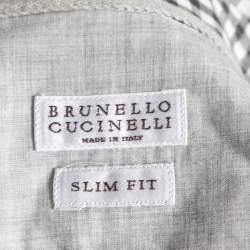 Pre Owned Brunello Cucinelli Grey Checkered Cotton Slim Fit Shirt S