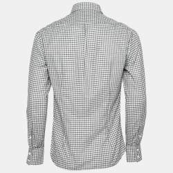 Pre Owned Brunello Cucinelli Grey Checkered Cotton Slim Fit Shirt S