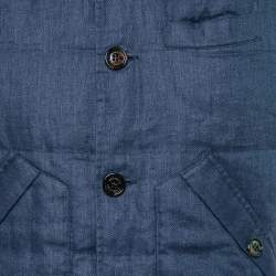 Brunello Cucinelli Blue Down Linen Button Front Gilet L