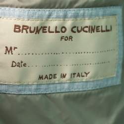 Brunello Cucinelli Blue Down Linen Button Front Gilet L