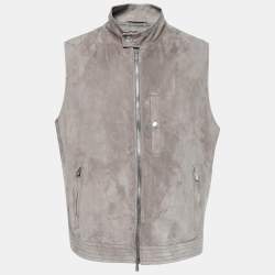 Brunello Cucinelli Grey Suede Zip-Front Vest M