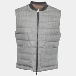 Pre Owned Brunello Cucinelli Grey Wool & Cotton Reversible Jacket Vest M