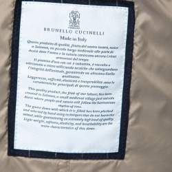 Pre Owned Brunello Cucinelli Navy Blue Striped Suede Jacket Vest M