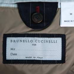 Pre Owned Brunello Cucinelli Navy Blue Striped Suede Jacket Vest M