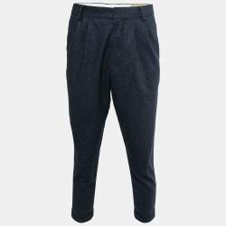 Brunello Cucinelli Dark Blue Fleece Wool Trousers L