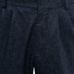 Brunello Cucinelli Dark Blue Fleece Wool Trousers L