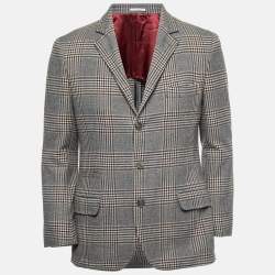 Brunello Cucinelli Grey Checked Wool Single Breasted Blazer M