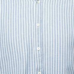 Pre Owned Brunello Cucinelli Blue Striped Cotton Button Down Slim Fit Shirt M