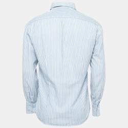 Pre Owned Brunello Cucinelli Blue Striped Cotton Button Down Slim Fit Shirt M