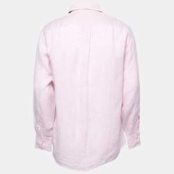 Brunello Cucinelli Pink Checked Patterned Linen Button Down Shirt L