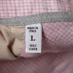 Brunello Cucinelli Pink Checked Patterned Linen Button Down Shirt L
