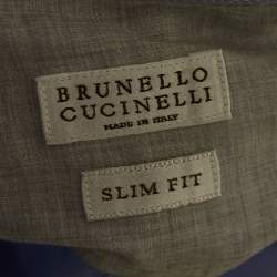 Pre Owned Brunello Cucinelli Blue Cotton Slim Fit Button Front Full Sleeve Shirt L