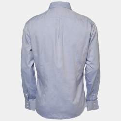 Pre Owned Brunello Cucinelli Blue Cotton Slim Fit Button Front Full Sleeve Shirt L