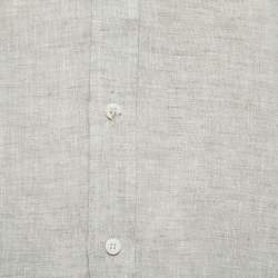 Pre Owned Brunello Cucinelli Grey Linen Slim Fit Full Sleeve Shirt M